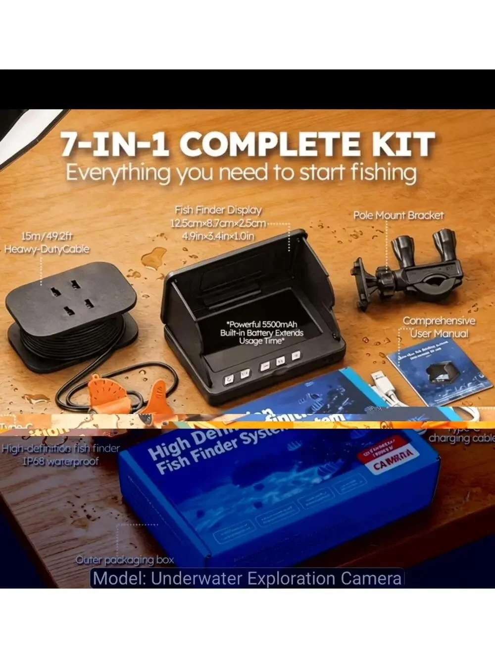Upgrade] NO.1 HD 1080P Underwater Fishing Camera 7'' - w/10,